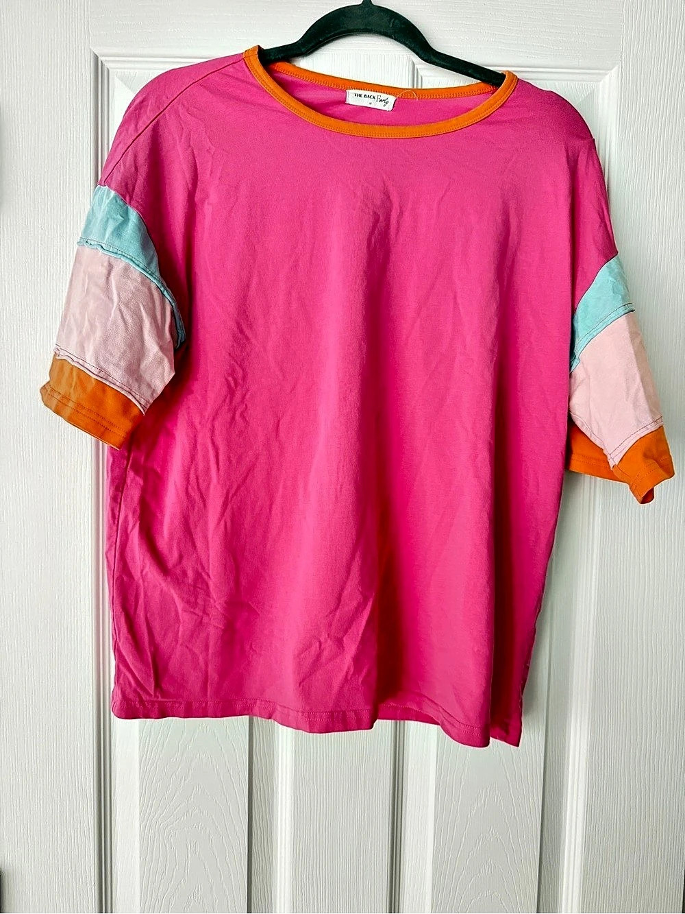 Color Block Short Sleeve Tee in Pink & Orange
